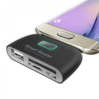OTG OEM smart card reader cu led 4 in 1 Usb-TF-SD-Micro Usb, negru gadget011