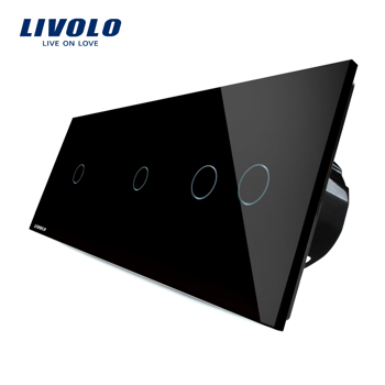 Intrerupator cu touch simplu+dublu+dublu LIVOLO din sticla Negru vl-c701/702/702-12