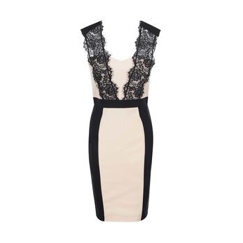 Rochie cu dantela Paper Dolls - negru-bej