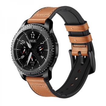 Curea 22mm dual piele naturala si silicon pentru Samsung Gear S3 Classic / Frontier / Watch 46 cu telescop QuickRelease maro