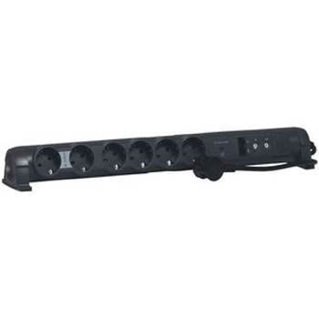 Prelungitor cu protectie LEGRAND Xenon L694666, 6 prize, 2xRJ45, 2xTV, 1.5 m, negru