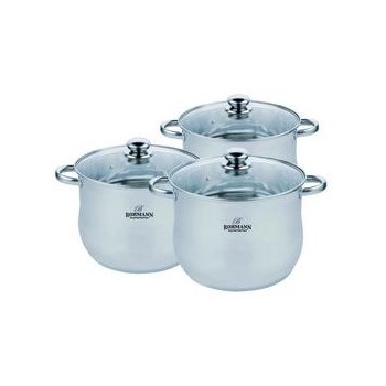 Set 3 oale cu capace sticla, Bohmann BH 3434, (26/28/30cm), fund gros, Inox