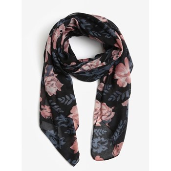 Esarfa neagra lunga cu print floral - Pieces Inata