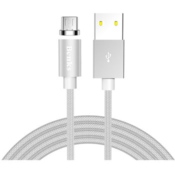 Cablu de date Benks D21 microUSB magnetic 1.2 m Argintiu