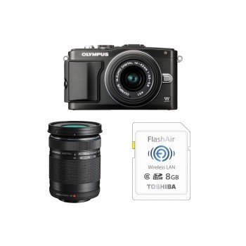 Aparat foto Mirrorless Olympus E-PL5 negru + Obiectiv M.ZUIKO Digital 14-42mm f/3.5-5.6 II R negru + Obiectiv M.ZUIKO Digital 40-150mm f/4.0-5.6 R