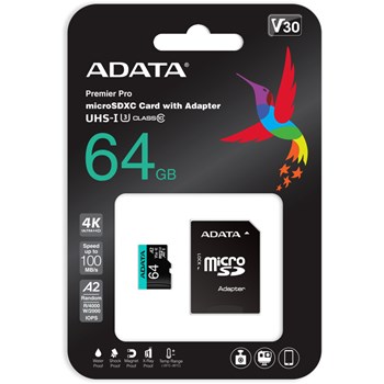 Card memorie ADATA 64GB Premier Pro MICROSDXC, R/W up to 100/80 MB/s, with Adapter