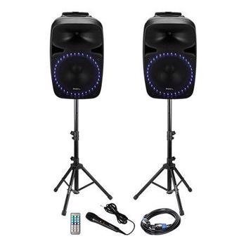 Set boxe sonorizare 2x500W 1 activ + 1 pasiv difuzoare 38 cm BT/USB/SD microfon pkg15a-set