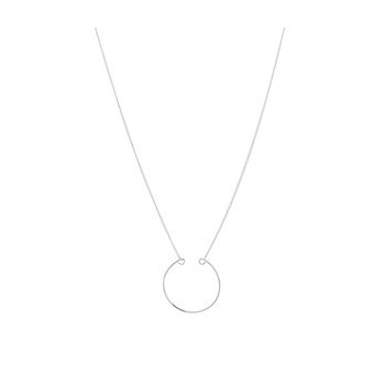 Colier lung argintiu Pieces Line cu pandantiv rotund