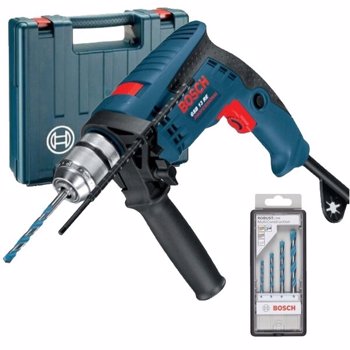 Masina de gaurit cu percutie Bosch - GSB 13 RE, 600 W, mandrina rapida, 13 mm, turatie reglabila, valiza plastic, accesorii(set 4 burghie)
