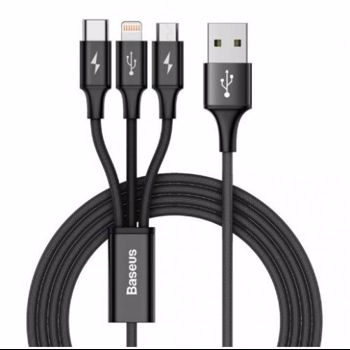 Baseus Multi Charger USB Data Cable iP Micro USB Type-C 3in1Charging Cable 3A Fast Charging Data Cables (Blue)