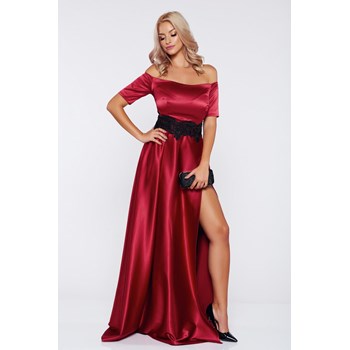 Rochie Artista visinie lunga de ocazie in clos din material satinat cu insertii de broderie