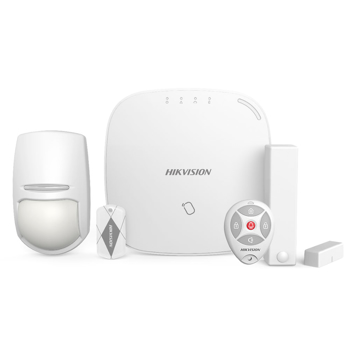 Kit de alarma Wireless DS-PWA32-NKST Hikvision format din 1 x centrala DS-PWA32-HSR, 1 x detector wireless DS-PD2-P10P-W, 1 x contact magnetic DS-PD1-MC-WWS, 1 x telecomanda DS-PKFE5, 5 x cartele de proximitate DS-PTS-MF