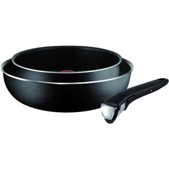 Set tigai TEFAL Ingenio Essential Wok, 2 piese, 24cm, aluminiu, negru