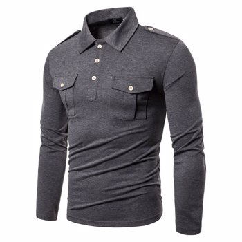 Tricou pentru barbati, din amestec de bumbac ?i in, culoare uni, tricou cu rever ?i maneci lungi, potrivit pentru timpul liber