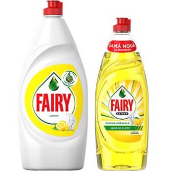Pachet Promo Detergent de vase FAIRY Lemon, 800 ml + Detergent de vase FAIRY Extra+ Citrice, 650 ml