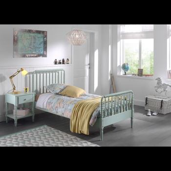 Set Mobila dormitor din lemn de pin si MDF, pentru copii 2 piese Alana Verde Mint, 200 x 90 cm