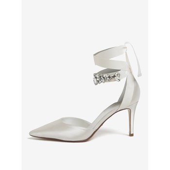 Pantofi crem din satin cu aplicatie decorativa Dune London Diamond