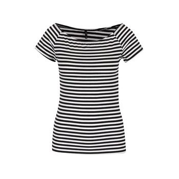 Tricou alb cu negru ONLY Live in dungi