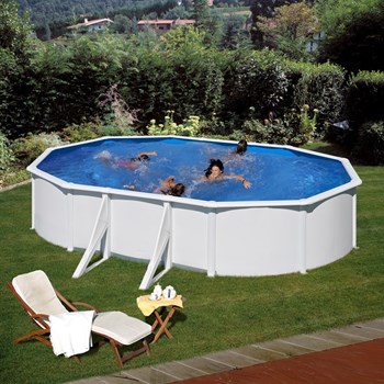 Kit piscina ovala cu pereti albi 610x375x120cm, structura si pereti metalici