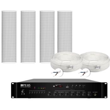 Kit sistem de sonorizare exterior cu 4 coloane 30W + mixer amplificator 120W