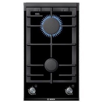 Plita incorporabila Domino Bosch PRB326B70E, 2 arzatoare gaz, aprindere electrica, vitroceramica, neagra