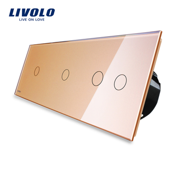 Intrerupator cu touch simplu+dublu+dublu LIVOLO din sticla Auriu vl-c701/702/702-13