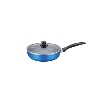 Tigaie aluminiu teflonat, 22 Cm, Grunberg Albastru/ Negru + Set cutite 3 piese cadou