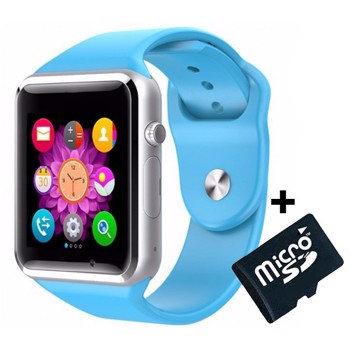 Smartwatch cu Telefon iUni A100i, BT, LCD 1.54 Inch, Camera, Albastru + Card MicroSD 4GB Cadou