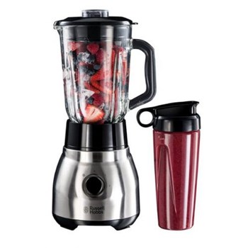 Blender Russell Hobbs 23821-56, 600W, vas sticla Stainless Steel, recipient portabil 2 in 1, Negru/Inox
