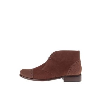 Botine din piele maro cu detalii lucioase OJJU