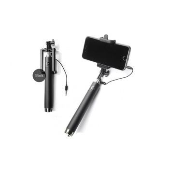 Monopod selfie stick mini cu cablu Jack, 3.5mm extensibil, 78cm negru C231