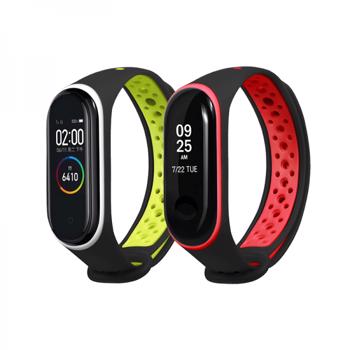 Set 2 curele sport din silicon pentru Xiaomi Mi Band 3 / 4 verde rosu