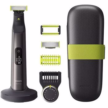 Aparat hibrid de barbierit, tuns barba si parul corporal Philips OneBlade Pro QP6650/61, pieptene cu 14 lungimi, pieptene corp, accesoriu de protectie, reincarcabil, autonomie 120 min, umed si uscat, lama inlocuibila, suport incarcare, toc transport, Crom