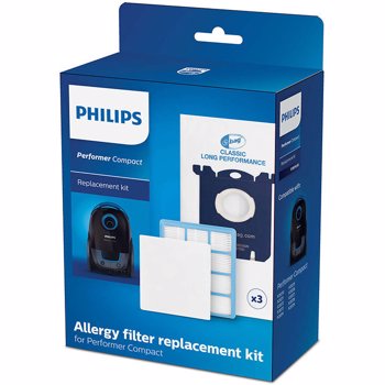 Kit de schimb Philips Performer Compact FC8074/02: 3 saci de praf S-bag® CLP, 1 filtru antialergic, 1 filtru de intrare pentru motor