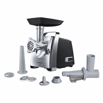 Masina de tocat carne Bosch MFW67450, 2000 W, 3.5 kg/min, suc rosii/palnie carnati/kebbe (Negru/Inox)