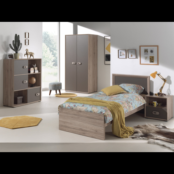 Set Mobila dormitor din pal, pentru copii 4 piese Emiel Maro / Stejar, 200 x 90 cm