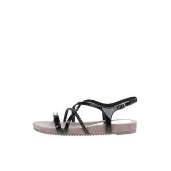 Sandale negre Tamaris cu aspect lucios si design incrucisat