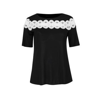 Tricou negru Dorothy Perkins Curve cu dantela in contrast