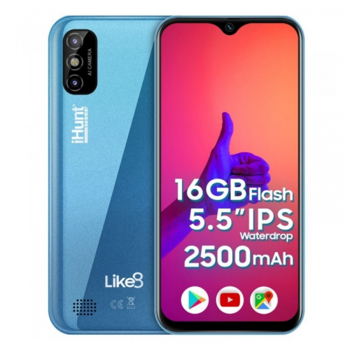 Telefon mobil iHunt Like 8 Albastru deschis, 3G, IPS 5.5 Waterdrop, Android 10 GO, 1GB RAM, 16GB ROM, MTK6580M QuadCore, 2500mAh, Dual SIM