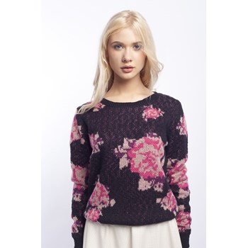 Pulover model floral Vila negru-roz