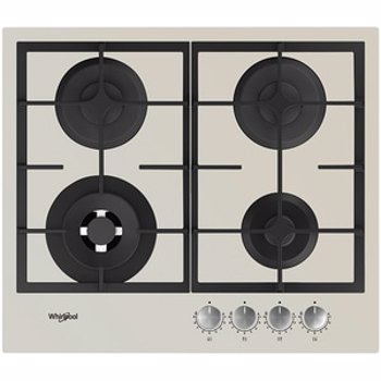 Plita incorporabila Whirlpool GOFL629S, Gaz, 4 arzătoare, Grătare fontă, Siguranţă arzătoare, 60 cm, Silver Dawn