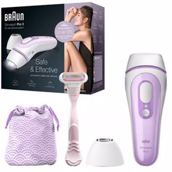 Epilator IPL Braun Silk Expert PRO 3 PL3132, 300.000 impusuri, Accesoriu corp si fata + Aparat de ras Venus (Alb/Mov)