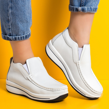 Pantofi dama casual piele naturala albi Catrina -rl