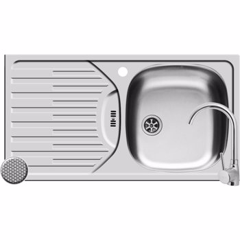 Set Pyramis chiuveta ET FORK si baterie BELLO 780x435mm cuva dreapta finisaj inox antizgariere si crom 100179801bc