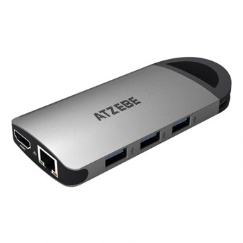 Hub Type-C 8 in 1 ATZEBE Card Reader cu 3 x USB 3.0 port HDMI si port RJ45 space gray lohub003