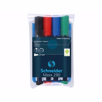 Set markere pentru tabla (whiteboard), flipchart, Schneider Maxx 290, 4 culori/set
