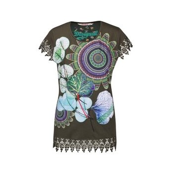 Tricou verde Desigual Caty cu dantela si aplicatii
