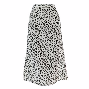 Fusta midi de primavara ?i vara pentru femei, cu imprimeu leopard, din ?ifon, cu ?lit, model sexy cu fermoar ?i talie inalta