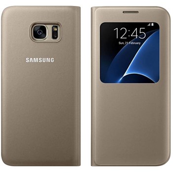 Husa S View Samsung Galaxy S7 Edge G935 Gold ef-cg935pfegww
