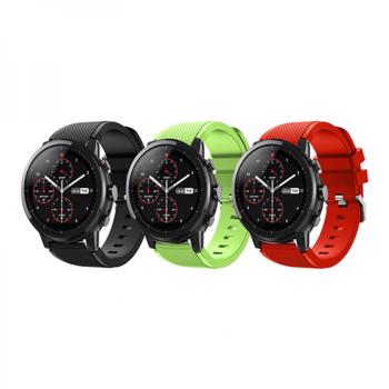 Set 3 curele din silicon universale 22mm compatibile cu Samsung Gear S2 / S3/ Huawei Watch 2 negru rosu verde